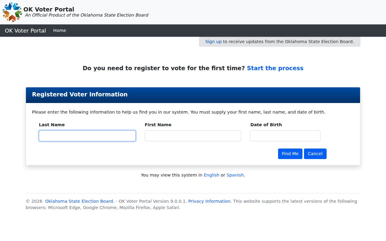 Owasso residents directory source showing Oklahoma Voter Portal last name, first name, and date of birth fields