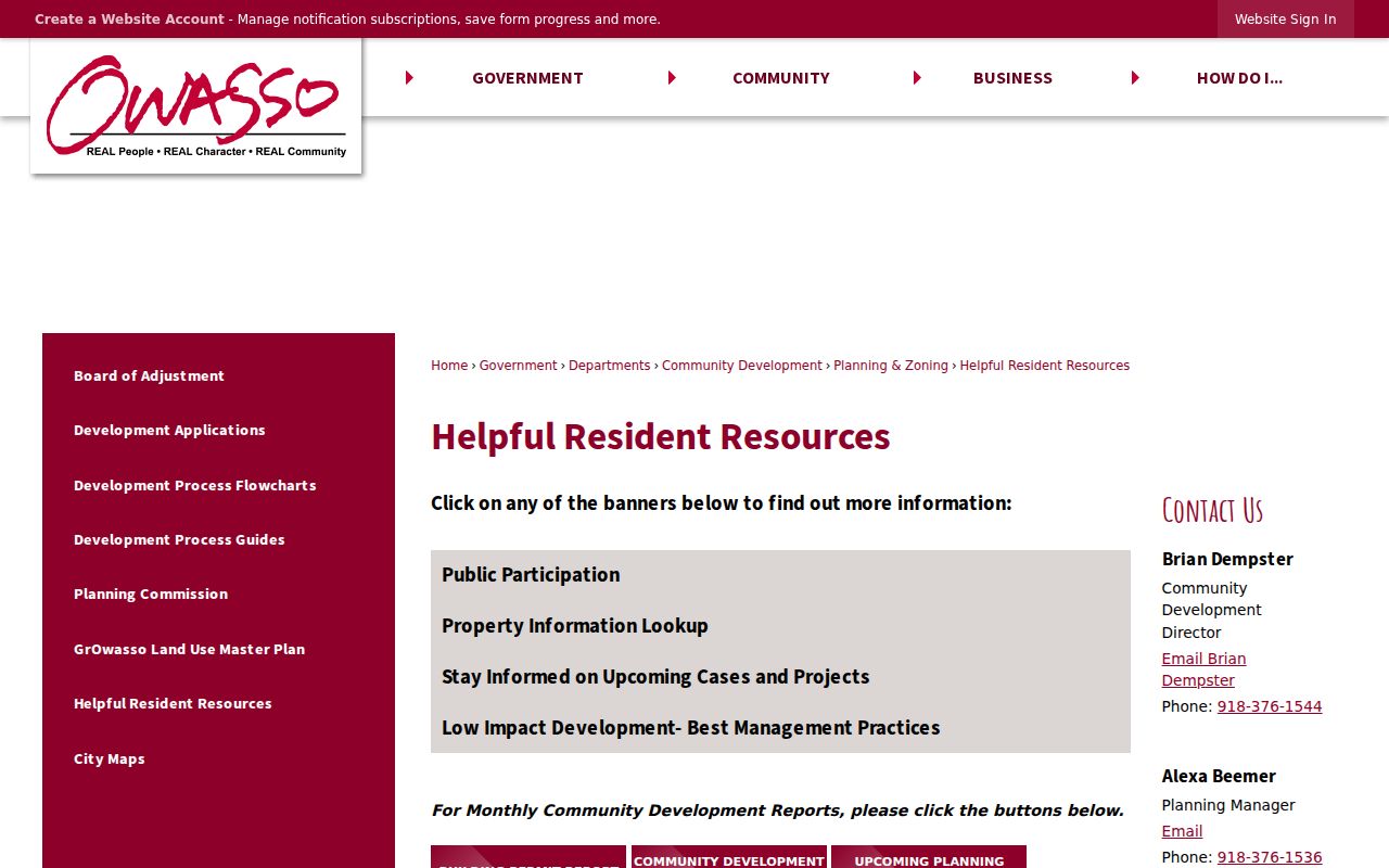 Owasso residents directory source showing City Helpful Resident Resources links to local and county records