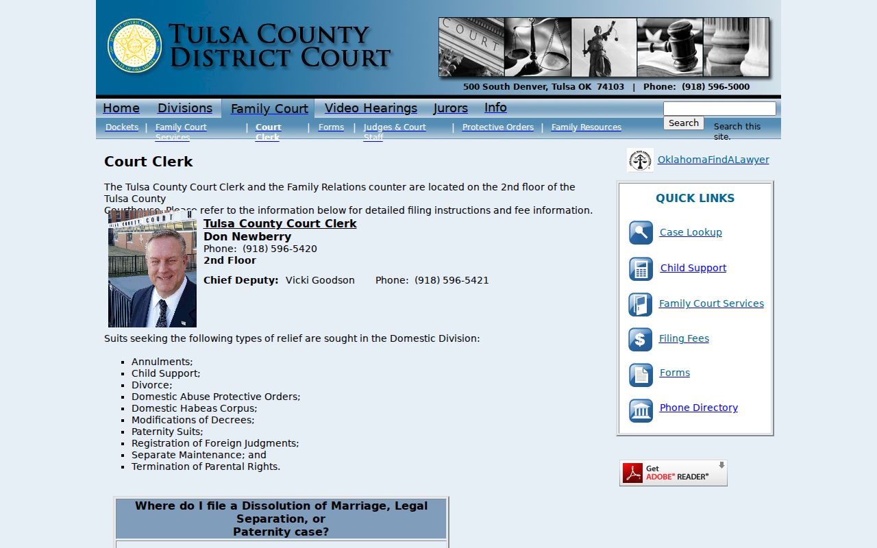 Owasso residents directory source showing Tulsa County District Court Clerk record access route
