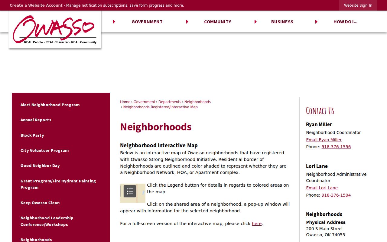 Owasso neighbors map of registered neighborhoods and association categories