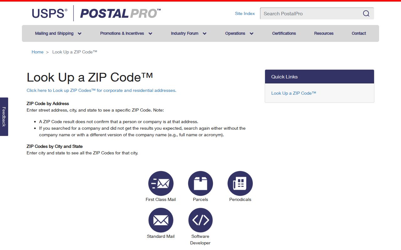 Owasso ZIP code directory showing the USPS ZIP Code Lookup options